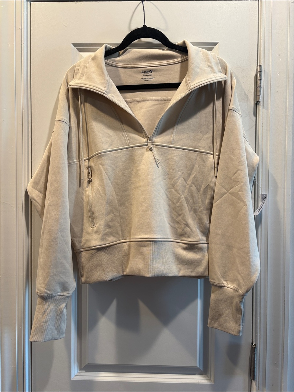 Old Navy Cream Half-Zip Cropped Hoodie Pullover